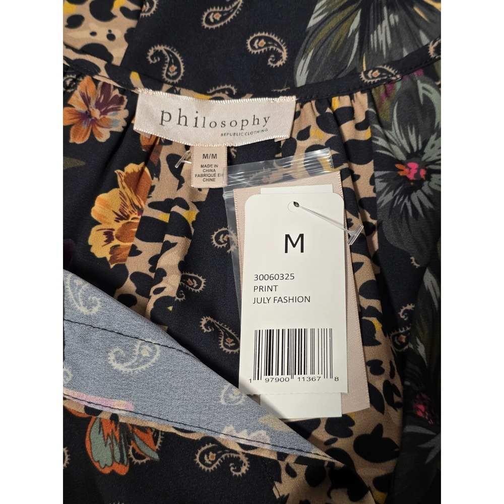 NWT Philosophy Women's Size Medium Floral Print Short Sleeve Blouse - Picture 3 of 7
